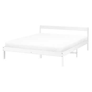 Cama Con Somier Estilo Minimalista De Madera De Pino 140 X 200 Cm Blanco Madone