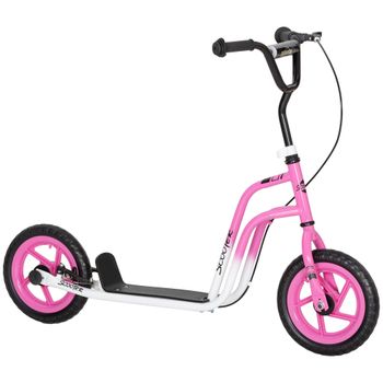AIYAPLAY Patinete infantil con manillar ajustable, ruedas grandes, caballete, freno de mano, para niños de 5-12 años, Rosa   Aosom España