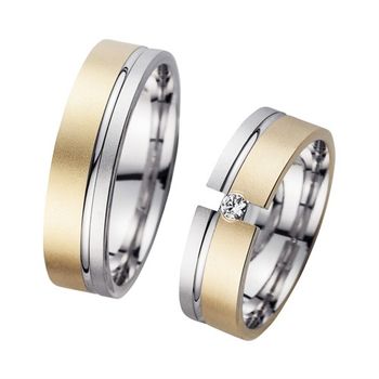 Alianzas oro amarillo y blanco con diamante ancho 6 mm