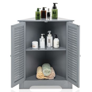 Costway Armario Angular 3 Niveles con 2 Puertas de Persiana Estante Altura Ajustable para Baño Cocina Salón 63 x 32 x 81,5 cm Gris