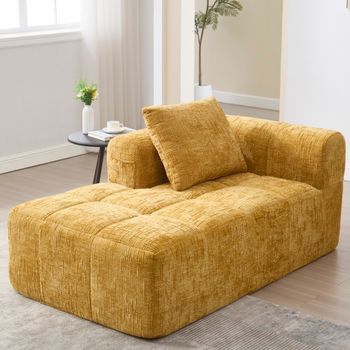 Sofá Chaise Longue Amarillo De Chenilla, Individual, 158 X 90 X 60 Cm
