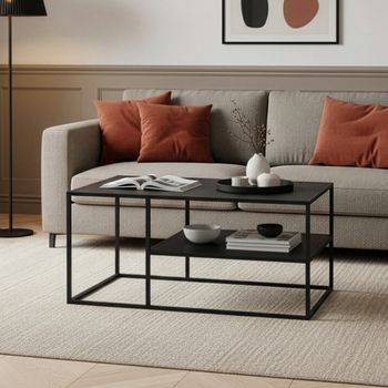 Mesa De Centro Solund Rectangular Acero 45x90x60 Cm - Negro Mate [en.casa]