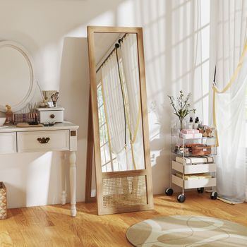 Espejo De Cuerpo Entero De Madera Vidrio Homcom 160x50 Cm Natural