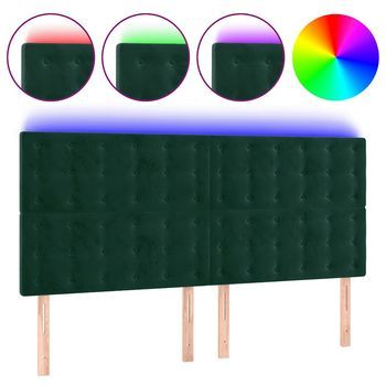 Cabecero Con Luces Led Terciopelo Verde Oscuro 160x5x118/128 Cm Vidaxl