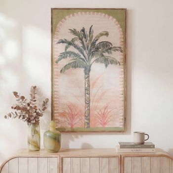 Cuadro pintado con palmeras tricolor, 60x110 cm