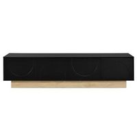 mueble de tv negro de 175 cm con puertas curvas y acabado efecto madera