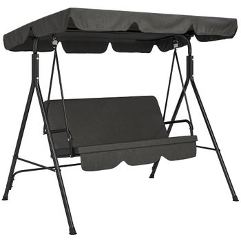 Outsunny Balancín de Jardín Exterior Columpio de 3 Plazas con Toldo Ajustable y Marco de Acero para Terraza 172x110x153 cm Negro