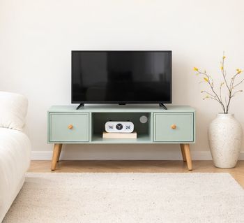 Mueble de tv en madera de haya 2 cajón verde