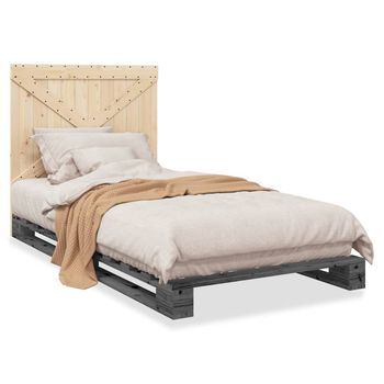 Cama Para Adultos | Estructura De Cama Con Cabecero Madera De Pino Gris 100x200cm