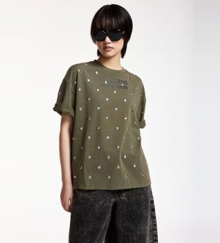 Essentiel Antwerp para mujer. KOURSE Camiseta Tachuelas Kourse verde (XXS), Casual, Algodón, Manga corta