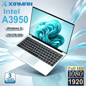 Computadora portátil empresarial ultradelgada Xiaman de 14.1 pulgadas con Windows 11 Pro, computadora portátil con Intel Atom A3950, 12 GB de RAM, 1 TB/2 TB SSD, computadora portátil con resolución de