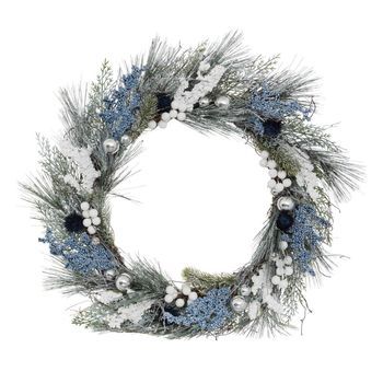Corona De Navidad D.50cm Azul Y Blanca