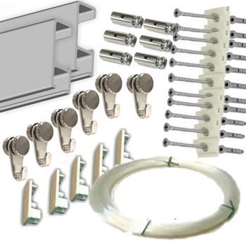 Colgar Cuadros 6 Metros , Guia Plata Mate , Aluminio Resistente , Incluye 6 Colgadores Nylon Y 6 Ganchos Rm , Sistema Modular Hogar Oficina