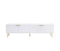 mueble tv 170x35x475 cm - lowboard con puerta estructurada tiradores y patas doradas - blanco