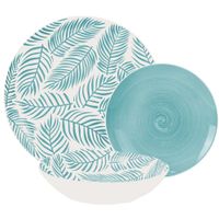vajilla 18 pzs porcelana azul hojas plato llano diam27cm
