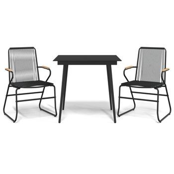 Conjunto Comedor Jardin 3 Uds | Mueble Jardin Mesa Y Sillas Ratán Pvc Negro