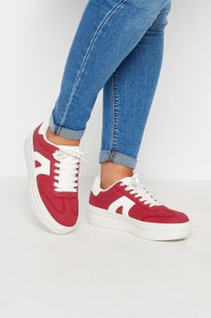 Deportivas Retro Rojas Con Plataforma En Ancho Especial
