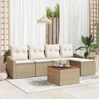 conjunto de sofas de jardin  de 6 piezas con cojines beige de poliratan acacia v9346 unico  beige