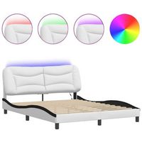 cama matrimonial  cama para adultos  estructura de cama con luz led cuero pe blanco negro 160x200 cm