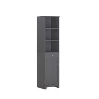 armario alto de bano con 1 puerta 3 estantes y 1 cajon mdf gris