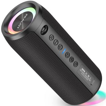 Zealot Altavoz Portátil Bluetooth con Puerto de Tarjeta USB/TF/AUX, Altavoz Exterior Inalámbrico Bluetooth 5.0, Autonomía de 24 Horas, Resistencia al Agua IPX5, Negro(10W)
