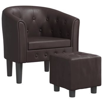 Sillón Con Taburete Cuero Sintético Marrón
