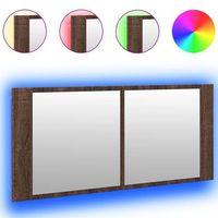 armario de bano  mueble de bano con espejo y luz led marron roble 100x12x45 cm