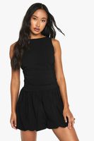 vestido mini entallado con escote barco y mangas abullonadas negro
