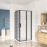 aica mampara de ducha cuadrada abatible giratoria perfil negro mate vidrio antical 6mm 777-792x777-792x1850mm