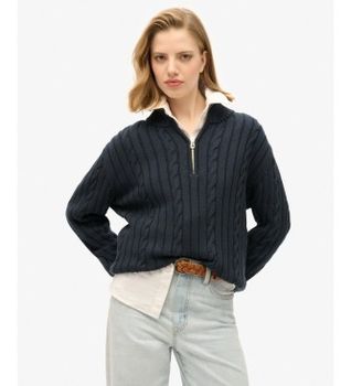 Superdry para mujer. W6110607A Jersey Rugby Henley marino (S), Casual, Algodón