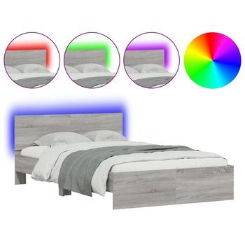 Cama Matrimonial | Cama Para Adultos | Estructura De Cama Cabecero Y Luces Led Gris Sonoma 140x200 Cm