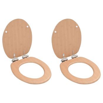 Asiento Inodoro Wc 2 Uds Tapa De Cierre Suave Mdf Diseño Bambú Vidaxl