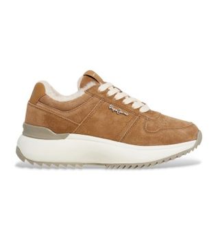 Pepe Jeans para mujer. PLS600022 Zapatillas de piel Kimi Block marrón (40), Plano, Cordones, Casual