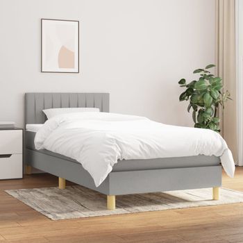 Cama Individual | Cama Box Spring | Cama Para Adultos Con Colchón Tela Gris Claro 90x190 Cm Cfw206702
