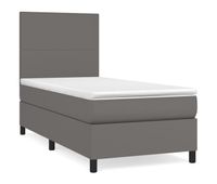 cama box spring con colchon cuero sintetico gris 90x190 cm diseno plano