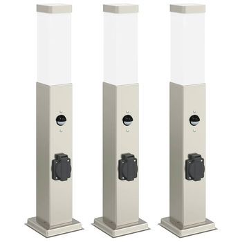 Balizas De Luz Con Sensor Y Toma De Corriente, 3 Unidades, 50 Cm, Acero Inoxidable, Ip44 Vidaxl