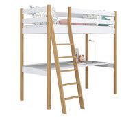 cama alta de madera con escritorio n03 blanco  roble