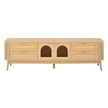 Mueble De Tv De 180 Cm Con Cuatro Cajones, Puertas De Cristal Y Luz Led
