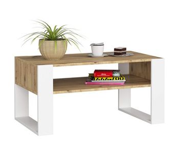 Mesa de café akord domi roble artisan 92 cm frentes color blanco mate 92x53x45 cm