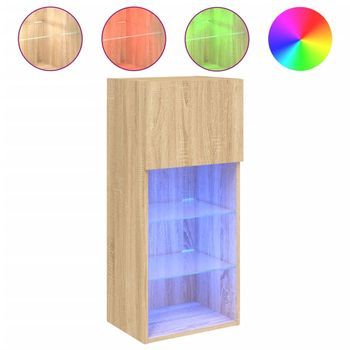 Mueble Tv | Mueble De Salón | Armario Tv Con Luces Led Roble Sonoma 40,5x30x90 Cm