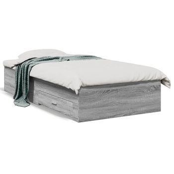 Cama Para Adulto | Cama Individual | Cama Con Cajones Madera Ingeniería Gris Sonoma 100x200 Cm