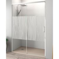 mampara de ducha frontal 1 puerta  1 fijo corredera  vidrio templado de 6mm  antical  100 - 200cm  serigrafiada - cromo  155 cm adaptable 149-154cm - serigrafia - cromo brillo