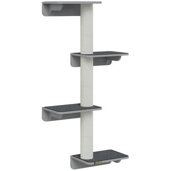 PawHut Árbol Rascador de Pared para Gatos - Juguete de Escalada para Gatos - Rascador en Gris Claro + Beige 66 x 28 x 137 cm