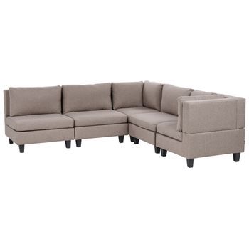 Sofá Modular Moderno 5 Plazas Tapizado Tela Patas Negras Respaldo Acolchado Izquierdo Marrón Unstad