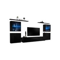 conjunto de muebles de salon mural switch xiv diseno color negro brillante