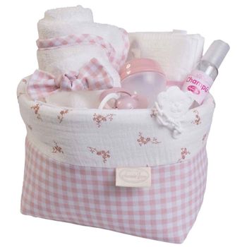 Canastilla Muñeco Bebé de Tela de Flores y Vichy