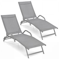 costway set de 2 tumbonas de exterior sillones reclinables ajustable en 5 posiciones asiento transpirable para patio jardin piscina gris