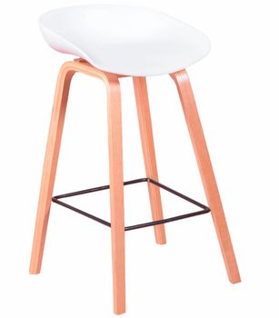 Taburete nórdico con patas de madera de haya, blanco