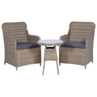 mesa y sillas de jardin 3 pzas y cojines ratan sintetico marron vidaxl