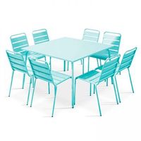 mesa de jardin y 8 sillas de metal turquesa palavas - oviala